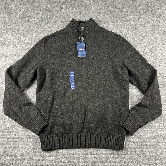 Izod Other - IZOD Sweater Mens Medium Black Mock Neck Button Pullover Long Sleeve Knit Casual